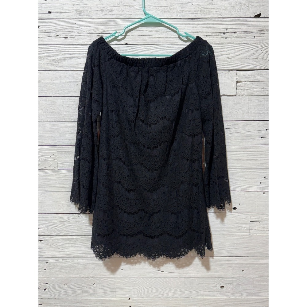 Signature Studio Lace Mini Dress Womens Small Black Excellent Off Shoulder Boho